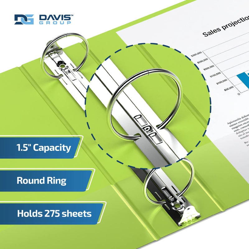 Davis Group Easyview Premium 3-Ring Binders with Clear-View Covers and Round Rings, Binders for School or Office, 1.5 Inch, Pack of 6, Lime Green - Image 2